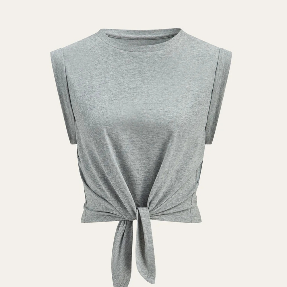 Commense NAVY Tie-Front Crop Top